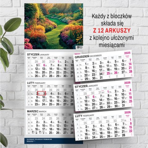 Press Kalendarz ścienny PREMIUM trójdzielny A4 Press (OGRÓD)