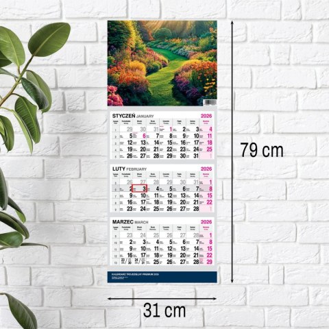 Press Kalendarz ścienny PREMIUM trójdzielny A4 Press (OGRÓD)