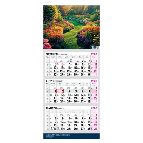 Press Kalendarz ścienny PREMIUM trójdzielny A4 Press (OGRÓD)