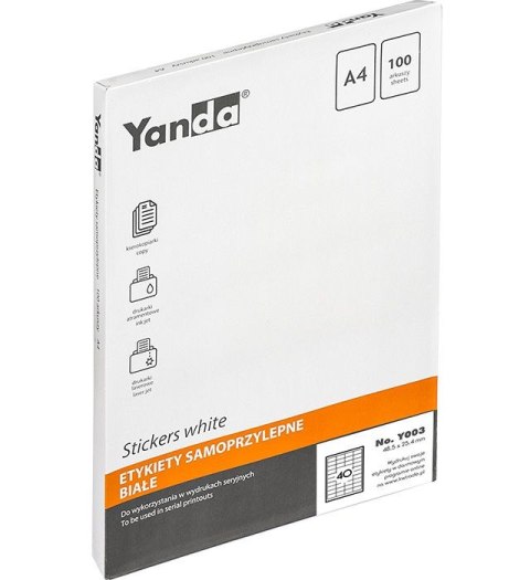 Yanda Etykieta samoprzylepna Y003 A4 biała [mm:] 48,5x25,4 Yanda (150-1466)