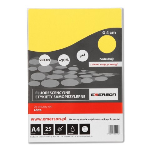 Emerson Etykieta samoprzylepna kółka 40 mm A4 biały Emerson (ETOKBIA002x025x010)