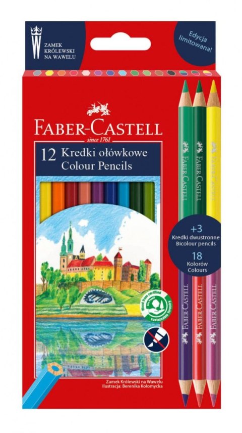 Faber Castell Kredki ołówkowe dwustronne Wawel 12+3 kol. Faber Castell (201480 FC)
