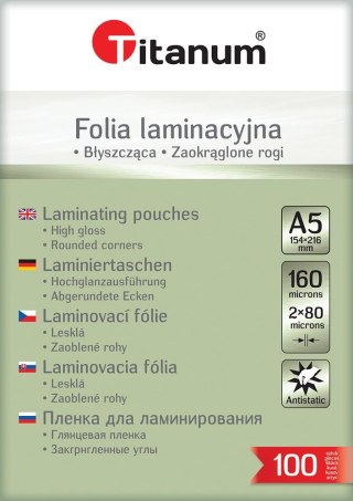 Titanum Folia do laminowania A5 przezroczysty 80mic. [mm:] 154x216 Titanum