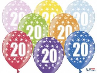 Partydeco Balon gumowy gumowy 20 urodziny, mix kolorów 30 cm/6 sztuk mix 300mm Partydeco (SB14M-020-000-6)
