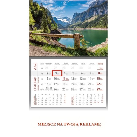 Wydawnictwo Wokół Nas Kalendarz ścienny GÓRSKIE JEZIORO JEDNODZIELNY plecki zielone 512mm x 295mm Wydawnictwo Wokół Nas (KS 056)