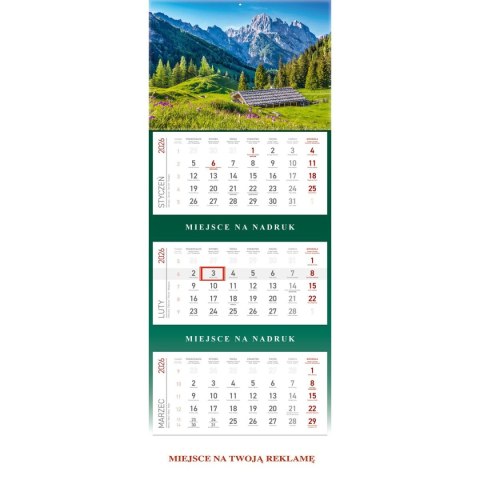 Wydawnictwo Wokół Nas Kalendarz ścienny plecki zielone kalendarz trójdzielny GÓRY 850mm x 295mm Wydawnictwo Wokół Nas (KS 055)