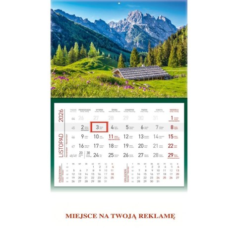 Wydawnictwo Wokół Nas Kalendarz ścienny GÓRY JEDNODZIELNY plecki zielone 512mm x 295mm Wydawnictwo Wokół Nas (KS 056)