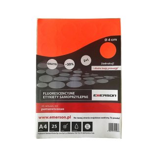 Emerson Etykieta samoprzylepna kółka 40 mm A4 pomarańczowy Emerson (ETOKPOM02x025x010)