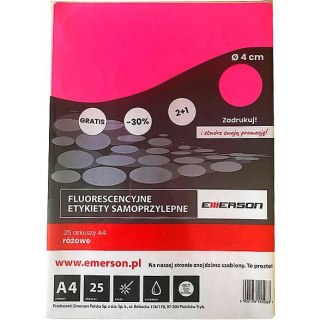 Emerson Etykieta samoprzylepna kółka 40 mm A4 różowy Emerson (ETOKROZ02x025x010)