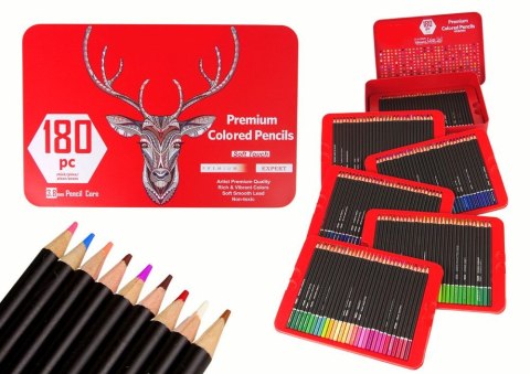 Lean Kredki ołówkowe Zestaw Małego Artysty W Metalowym Pojemniku Kredki 180szt. Lean (16138)