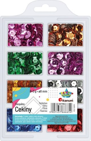 Titanum Zestaw cekinów Titanum Craft-Fun Series okrągłych 8 kolorów x 3g