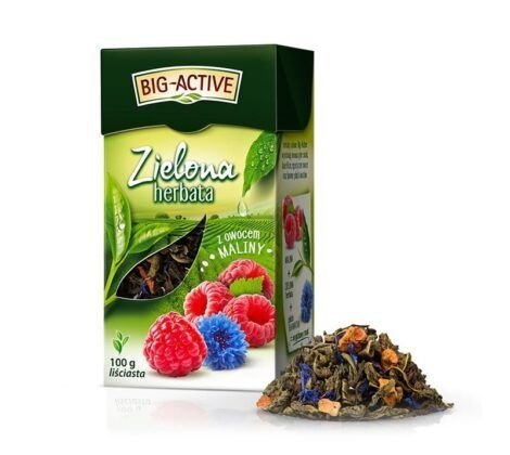 Big Active Herbata zielona liściasta z maliną 100 g Big Active (99021)
