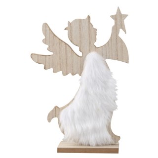 Home And Garden Ozdoba świąteczna Drewniany aniołek z futerkiem Home And Garden (6283)
