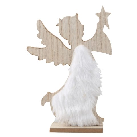 Home And Garden Ozdoba świąteczna Drewniany aniołek z futerkiem Home And Garden (6283)