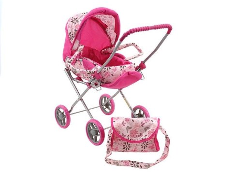 Adar Wózek dla lalek, głęboki, z koszem, składany daszek, wyjmowane nosidełko, torebka, 2w1 Adar (534032)
