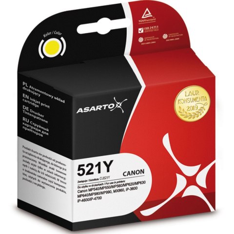 Asarto Tusz (cartridge) alternatywny Canon CLI521Y yellow 9ml Asarto (AS-C521Y)