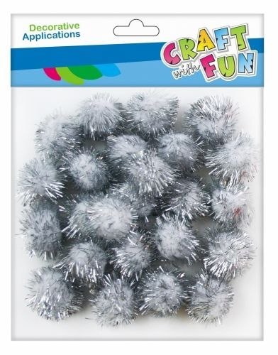 Euro-Trade Pompony dekoracyjne białe pompony z brokatem 24szt. 2cm białe 24 szt Euro-Trade (463930)