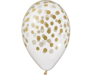 Balon gumowy premium hel konfetti złote 5 szt transparentny 13cal (GS120/752z)