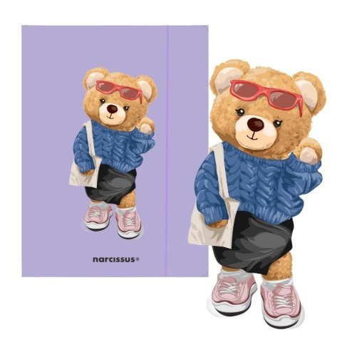 Narcissus Teczka kartonowa na gumkę Teddies& Misia A4 fioletowy 270g Narcissus