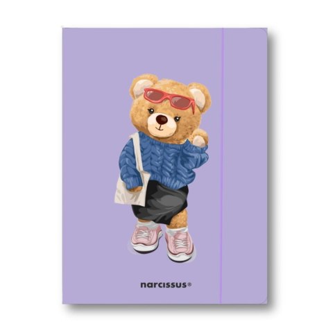 Narcissus Teczka kartonowa na gumkę Teddies& Misia A4 fioletowy 270g Narcissus