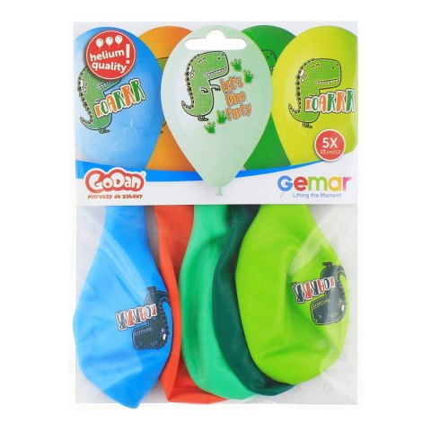 Godan Balon gumowy Premium Hel Lets Dino Party 13 cali/5 szt. mix 13cal Godan (GS120/854)