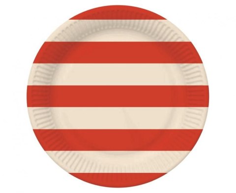 Godan Talerz jednorazowy paski czerwono beżowe papier śr. 180mm 6 szt Godan (PG-TPA2)
