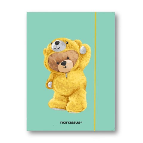 Narcissus Teczka kartonowa na gumkę Teddies& Miś w dresiku A4 srebrny 270g Narcissus