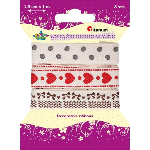 Titanum Wstążka Craft-Fun Series groszki, serca, kokardki 15x1 [mm x m] mix Titanum (DD23-1)