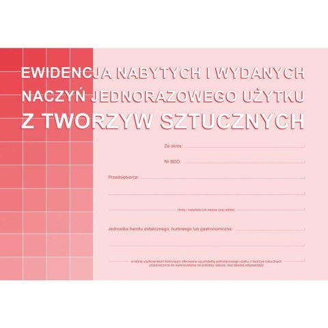Michalczyk i Prokop Druk offsetowy Ewidencja nabytych i wydanych naczyń jednorazowego użytku z tworzyw sztucznych A5 16k. Michalczyk i Prokop (S-210