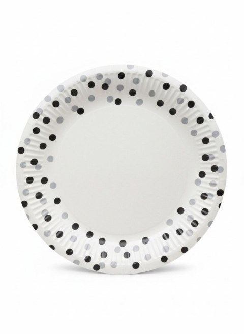 Paw Talerz jednorazowy Confetti Silver-Black papier śr. 230mm 8 szt Paw (PPL8000508)