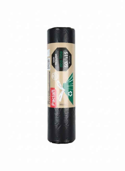 Paclan Worki na śmieci kolor: CZARNY 60L 15 szt Paclan