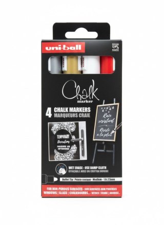 Uni Marker suchościeralny 4szt PWE 5m białyx2 , złoty ,srebrny wkład mix 1,8-2,5mm okrągła końcówka Uni (206567)