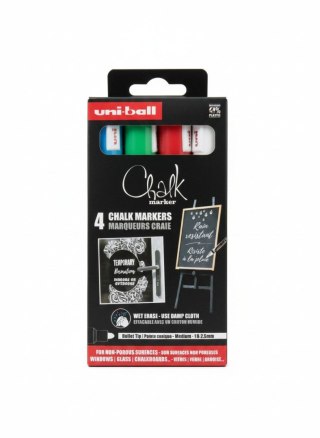 Uni Marker suchościeralny 4szt PWE 5m biały ,, niebieski,zielony, czerwony wkład mix 1,8-2,5mm okrągła końcówka Uni (206563)