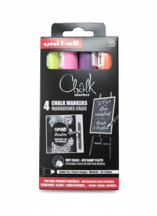 Uni Marker suchościeralny 4szt PWE 5m żółty,pomarańczowy,różowy,foletowy wkład mix 1,5-2,5mm okrągła końcówka Uni (206566)
