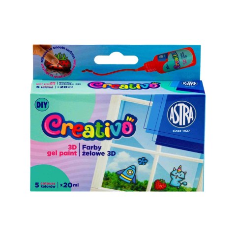 Creativo Farba do malowania na szkle do tworzenia naklejek żelowych kolor: mix 20ml 5 kolor. Creativo (301025013)
