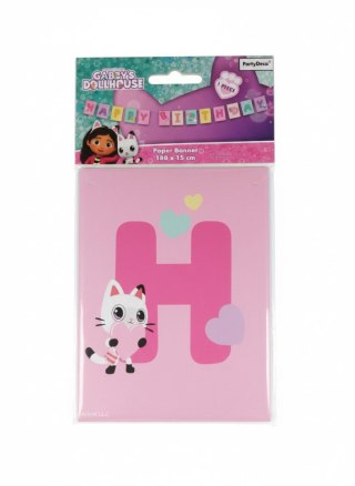 Partydeco Baner Happy Birthday Koci Domek Gabi, 180 x 15 cm Partydeco (GRL129)