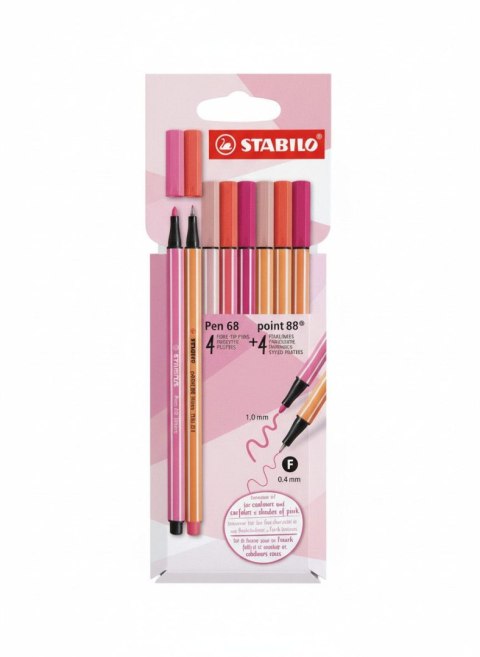 Stabilo Cienkopis Różowe 8szt (PEN 68+ POINT wkład mix 0,4mm 4kol. Stabilo (D/87-3576)