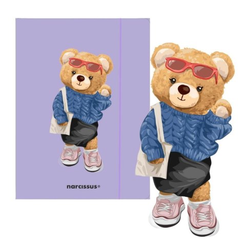 Narcissus Teczka kartonowa na gumkę Teddies& Misia A4 fioletowy 270g Narcissus