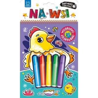 Aksjomat Książka dla dzieci Dotykaj i koloruj! Na wsi. Welurkowe kolorowanki Aksjomat