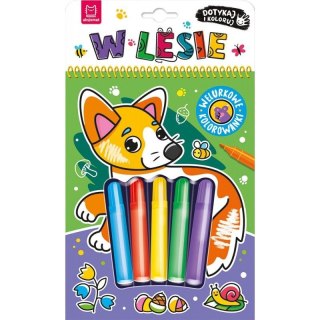 Aksjomat Książka dla dzieci Dotykaj i koloruj! W lesie. Welurkowe kolorowanki Aksjomat