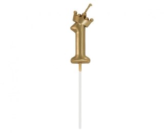 Godan Świeczka urodzinowa cyferka 1, z koroną, szampańskie złoto, 6 cm Godan (HC-SCK1)
