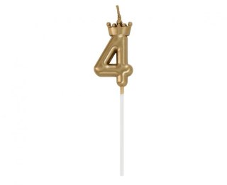 Godan Świeczka urodzinowa cyferka 4, z koroną, szampańskie złoto, 6 cm Godan (HC-SCK4)