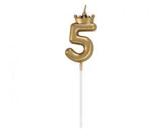 Godan Świeczka urodzinowa cyferka 5, z koroną, szampańskie złoto, 6 cm Godan (HC-SCK5)