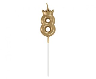 Godan Świeczka urodzinowa cyferka 8, z koroną, szampańskie złoto, 6 cm Godan (HC-SCK8)
