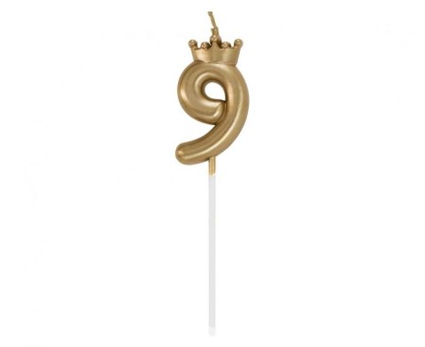 Godan Świeczka urodzinowa cyferka 9, z koroną, szampańskie złoto, 6 cm Godan (HC-SCK9)