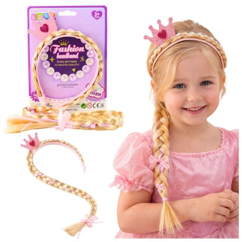 Lean Opaska Z Długim Warkoczem Różowa Wstążka Diamenty Korona 50 cm Lean (28041)