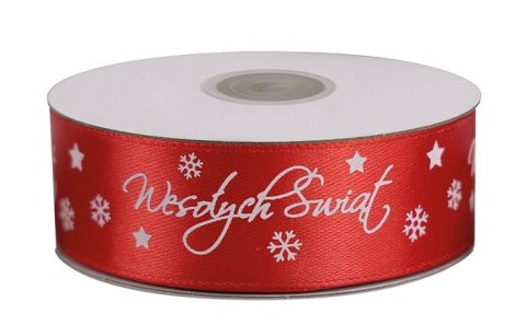 Titanum Wstążka Craft-Fun Series satynowa satynowa z nadrukiem Wesołych Świąt 25 czerwona Titanum (25/25YRED)