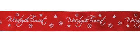 Titanum Wstążka Craft-Fun Series satynowa satynowa z nadrukiem Wesołych Świąt 25 czerwona Titanum (25/25YRED)