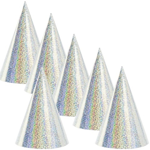 Czapeczki holograficzne KOLOR srebrny, 16cm: zestaw 6szt.