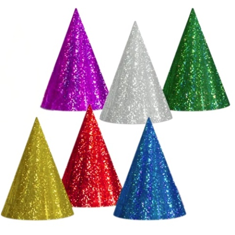 Czapeczki holograficzne wielokolorowe 16cm / zestaw 6 sztuk